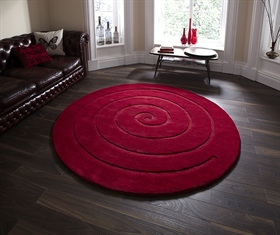 Spiral Red Geometric Wool Circle Rug