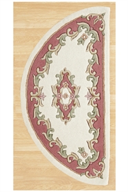 ROYAL  AUBUSSON CREAM ROSE HALF MOON FLORAL TRADITIONAL RUG 