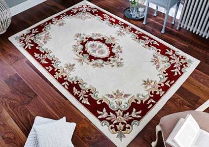 ROYAL AUBUSSON CREAM RED FLORAL TRADITIONAL RUG