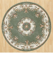 ROYAL  AUBUSSON GREEN CIRCLE FLORAL TRADITIONAL RUG