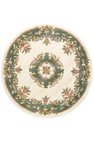 ROYAL  AUBUSSON CREAM GREEN CIRCLE FLORAL TRADITIONAL RUG 