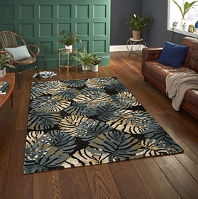 Tropics 6097 Black/Blue Floral Modern Rug