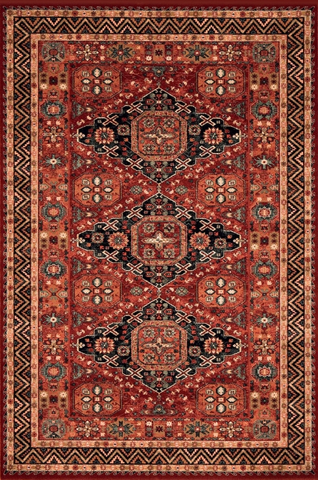 KASHQAI 4308/300 Red Bordered Floral Traditional RUG 