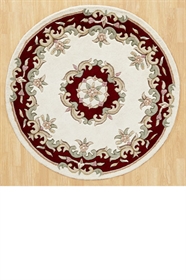 ROYAL  AUBUSSON CREAM RED CIRCLE FLORAL TRADITIONAL RUG 