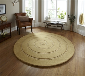 Spiral Gold Geometric Wool Circle Rug