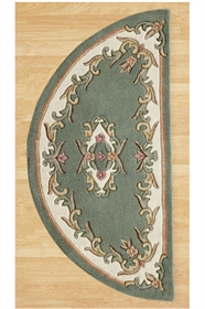 ROYAL  AUBUSSON GREEN HALF MOON FLORAL TRADITIONAL RUG 