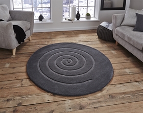 Spiral Grey Geometric Wool Circle Rug