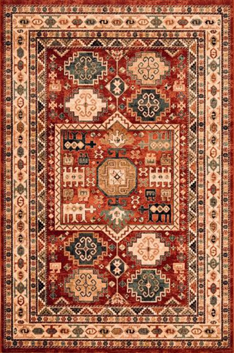 KASHQAI 4306/300 Red Bordered Floral Traditional RUG 