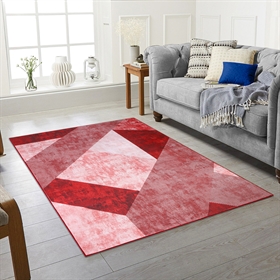 Modern Red Design 2MM Rubber Backed Hall Runner Rug