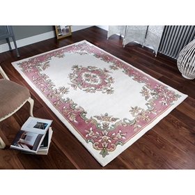 Royal Cream/Rose Traditional 100% Wool Indian Rug