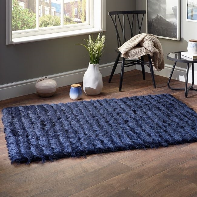 Luxurious Carved Glamour Navy Shaggy Rugs