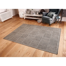  CHECK-FLAT-WEAVE GREY BORDERED RUG 