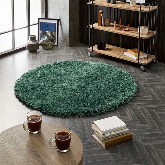 Luxurious Chicago Forest Green Circle Shaggy Rugs