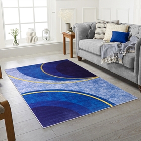 Modern Navy Design 2MM Rubber Backed Hall Runner Rug
