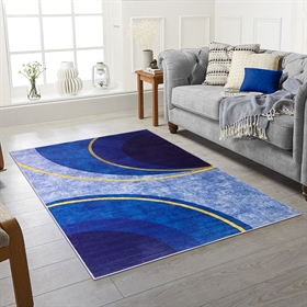 Modern Navy Design 2MM Rubber Backed Hall Runner Rug