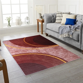 Modern Red Design 2MM Rubber Backed Hall Runner Rug