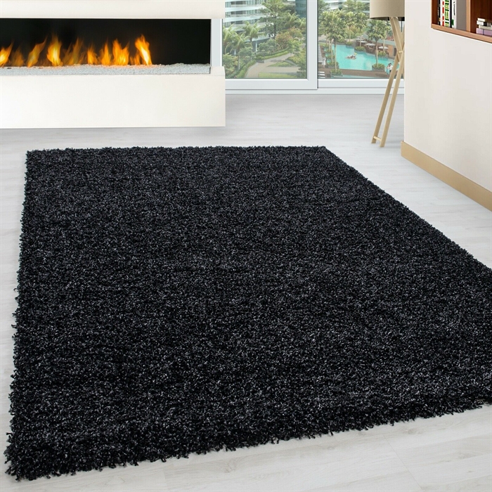 Modern Charcoal Plain Solid Shaggy Carpet