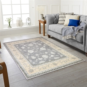 Traditional Flower Design Grey 2MM Rubber Backed Hall Runner Rug