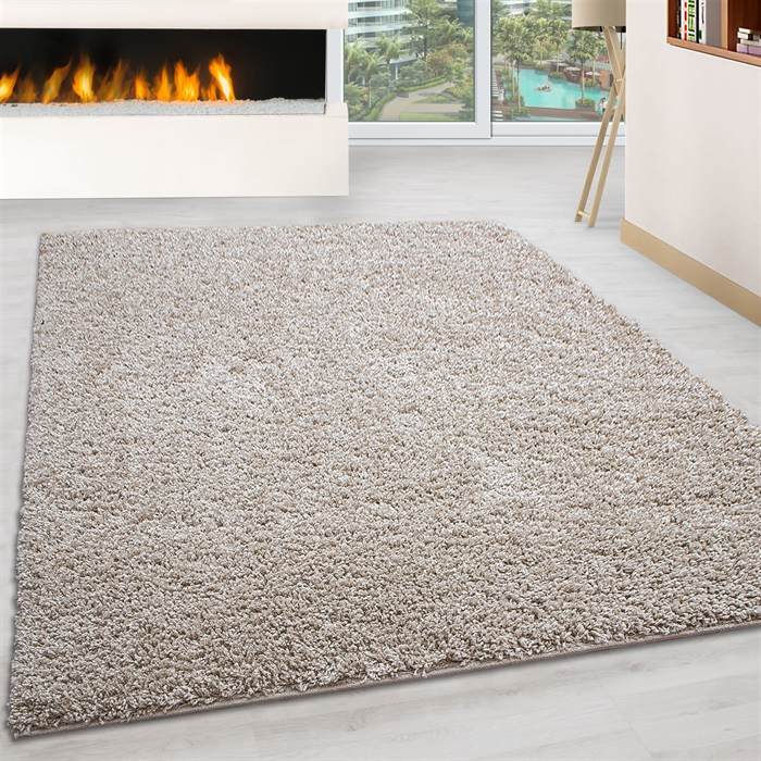 Modern Latte Plain Solid Shaggy Carpet