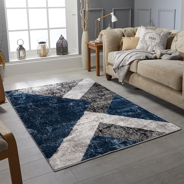 Oxford Blue/White Abstract Geometric Soft Area Rug