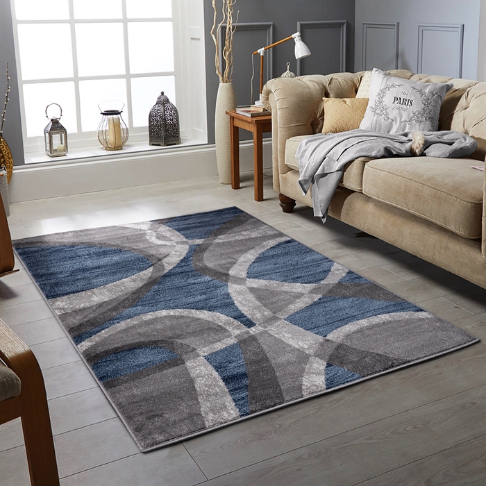 Swirls Modern Abstract Grey/Blue Carpet Area Rug