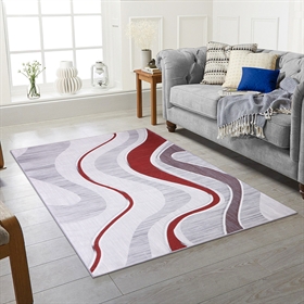 Modern Red Design 2MM Rubber Backed Hall Runner Rug