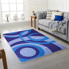 Modern Navy Circle Design 2MM Rubber Backed Hall Runner Rug