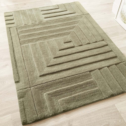 Maze Olive Geometric Modern Wool Rug