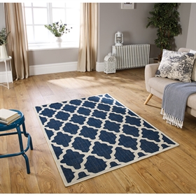 Moda Flat Weave Non Slip Trellis Blue Rugs