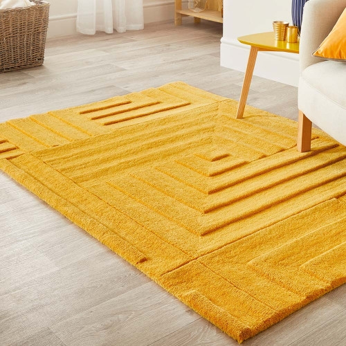 Maze Pumice Ochre Geometric Modern Wool Rug