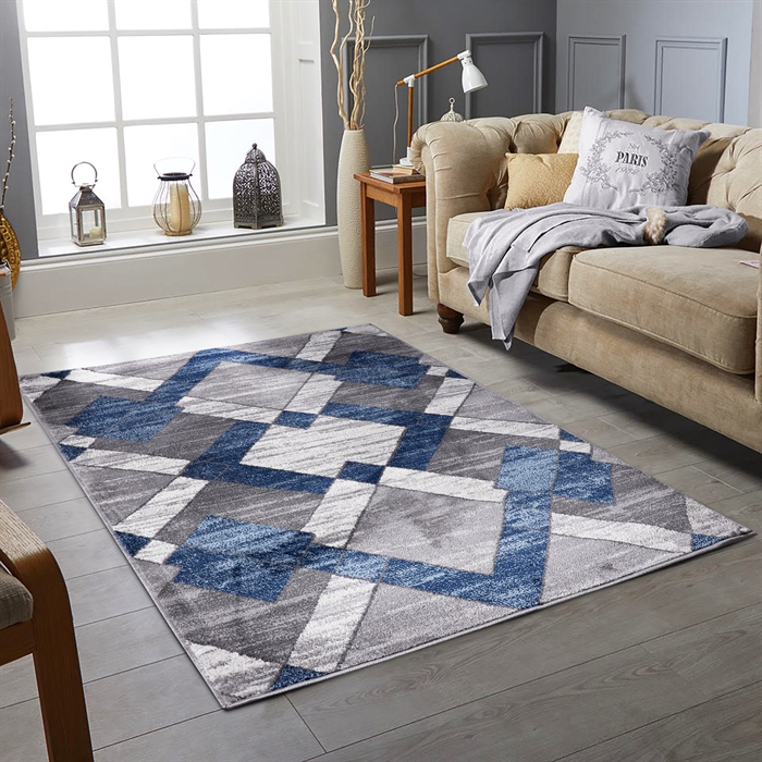 Verona Navy Blue/Grey Modern Triangle Pattern Geometric Carpet Area Rug