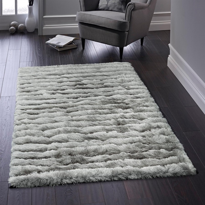 Carved Glamour Silver Shaggy Rug