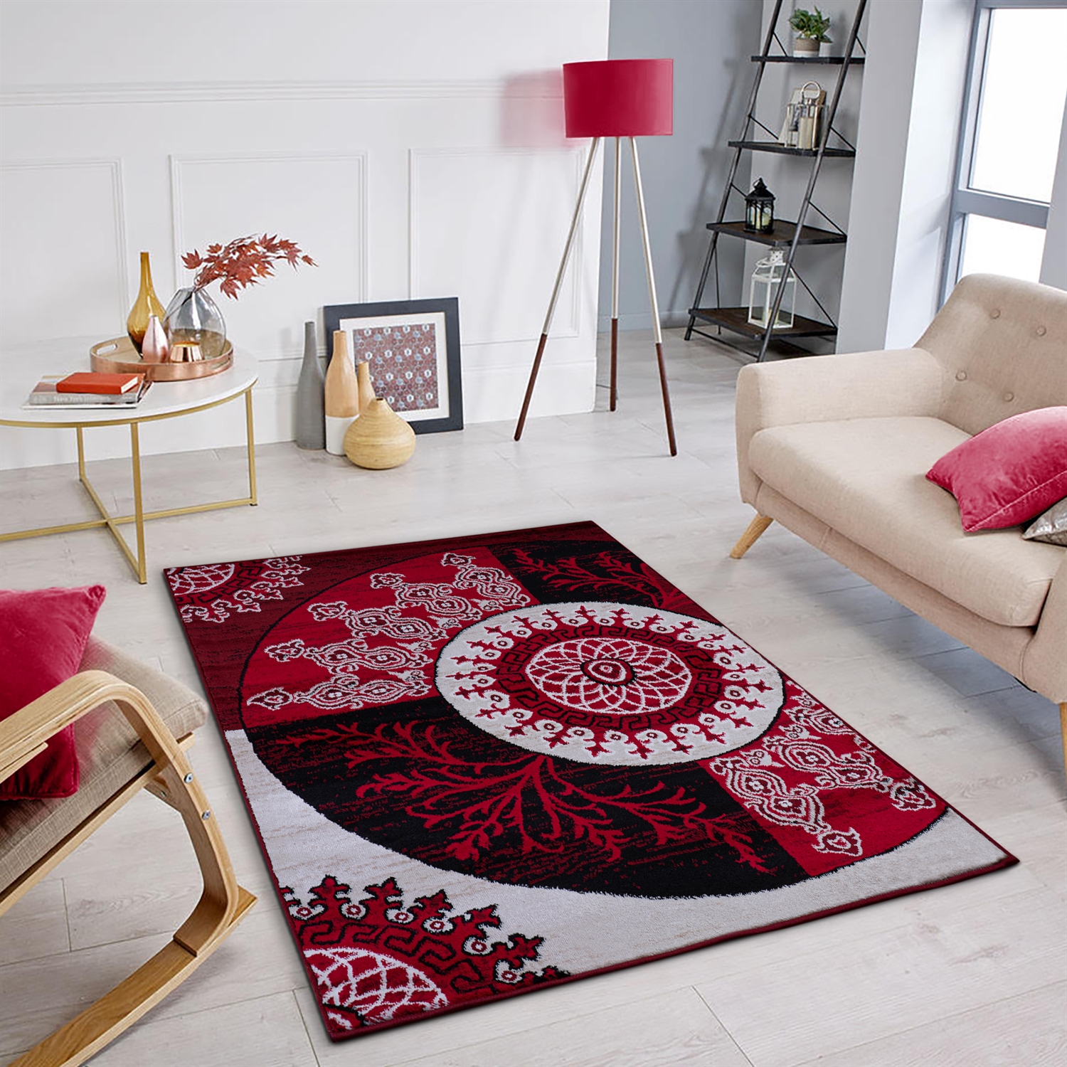 MATTEX RED MODERN RUGS in Red colour