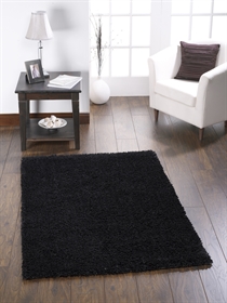 Chicago Black Plain Polyester Shaggy Rug