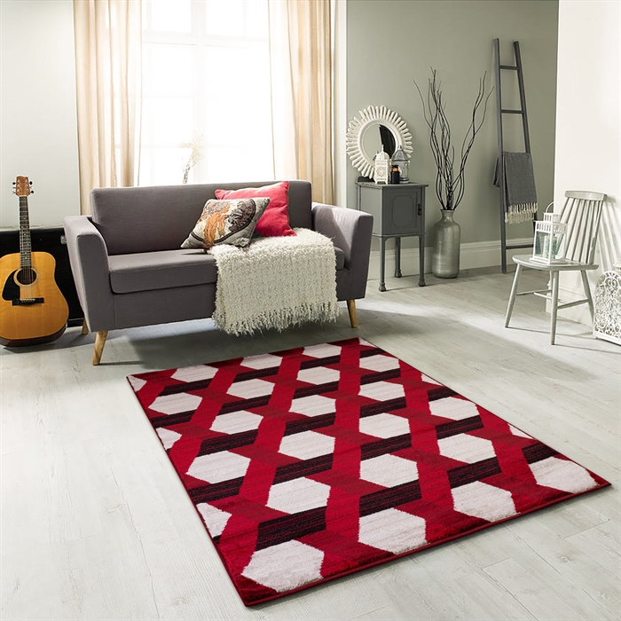 Modern Red/Cream Geometric Soft Area Rug Carpet