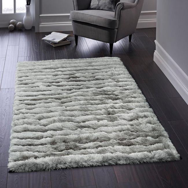 Luxurious Carved Glamour Silver Shaggy Rugs