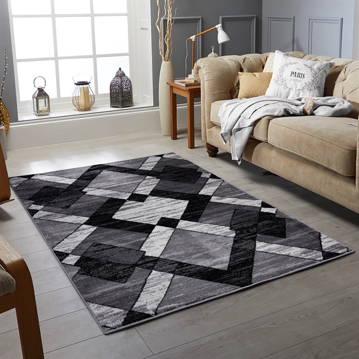 Verona Black/Grey Modern Triangle Pattern Geometric Carpet Area Rug