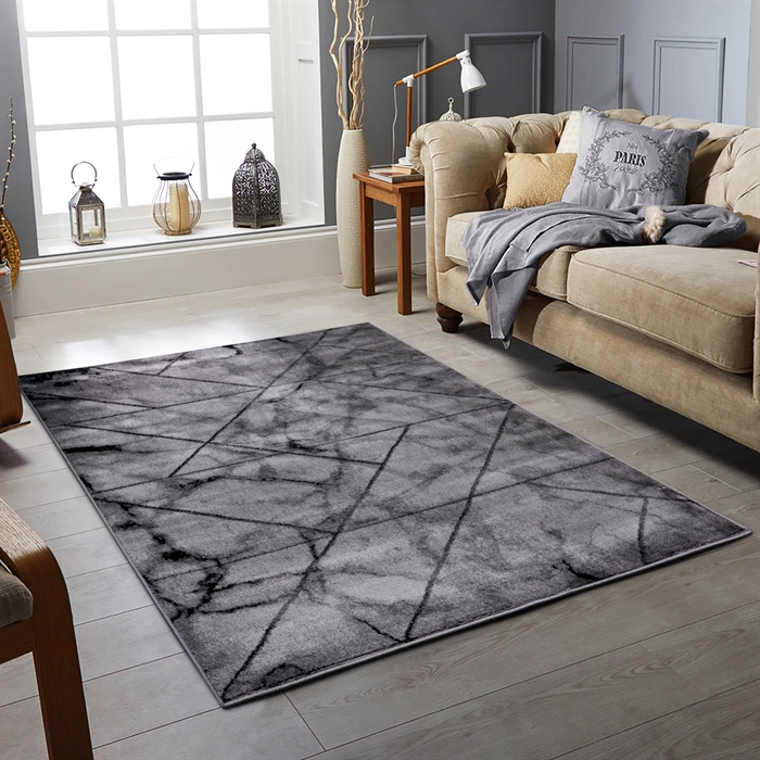 Tiles Black/Grey Abstract Soft Area Carpet Rug