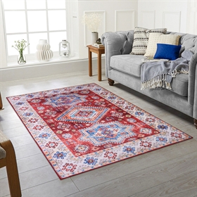 Traditional Flower Design Red 2MM Rubber Backed Hall Runner Rug