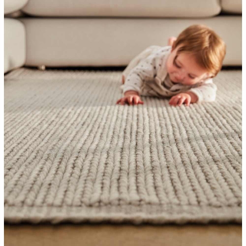 Cable Natural Plain 100% Wool Modern Rug