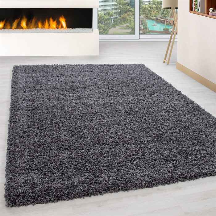 Modern Dark Grey Plain Solid Shaggy Carpet