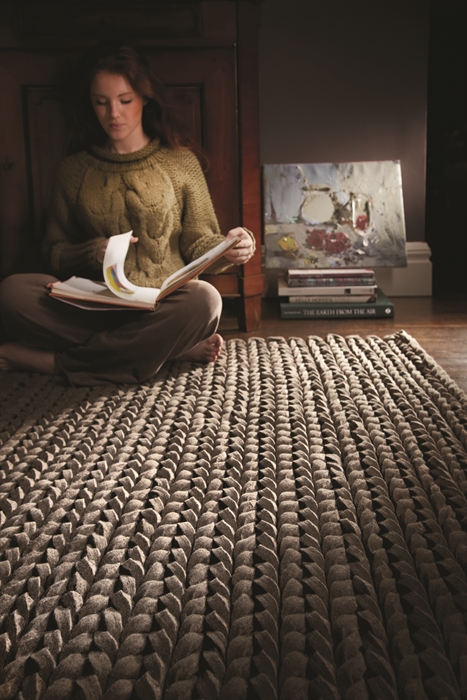 Urbane Sepia Stripe Thick Pile Braided Wool Rug