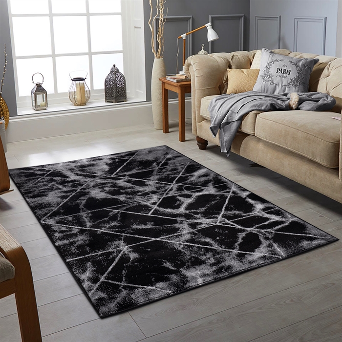 Tiles Black/White Abstract Soft Area Carpet Rug