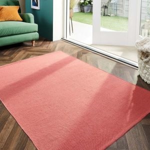 Plain Coral Pink Luxury Natural Soft Rug Woven