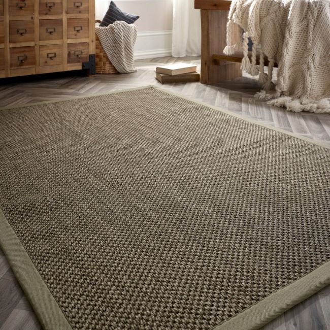 Sisal Sage Green Plain With Sage Green Broder Rug in Sage Green colour