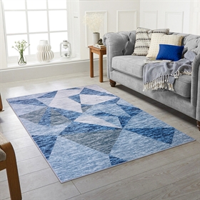 Modern Navy Design 2MM Rubber Backed Hall Runner Rug