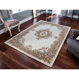 Royal Cream/Beige Traditional 100% Wool Indian Rug