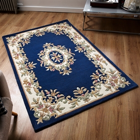 Royal Blue Traditional 100% Wool Indian Rug