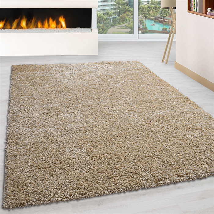 Modern Beige Plain Solid Shaggy Carpet