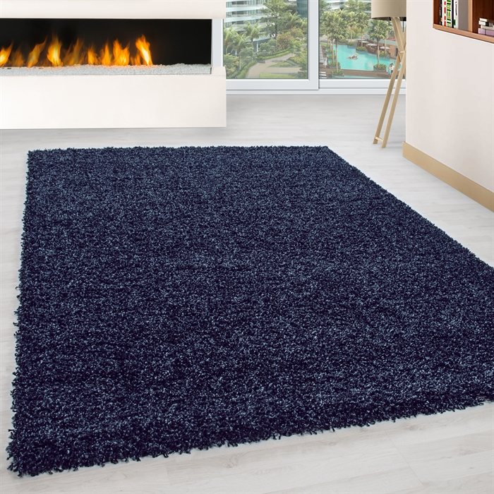 Modern Navy Plain Solid Shaggy Carpet